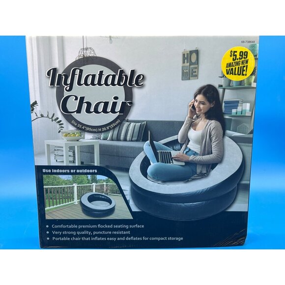 Inflatable Chair For Indoor & Outdoor Use Premium Flocked Surface Easy Inflates - Picture 1 of 7